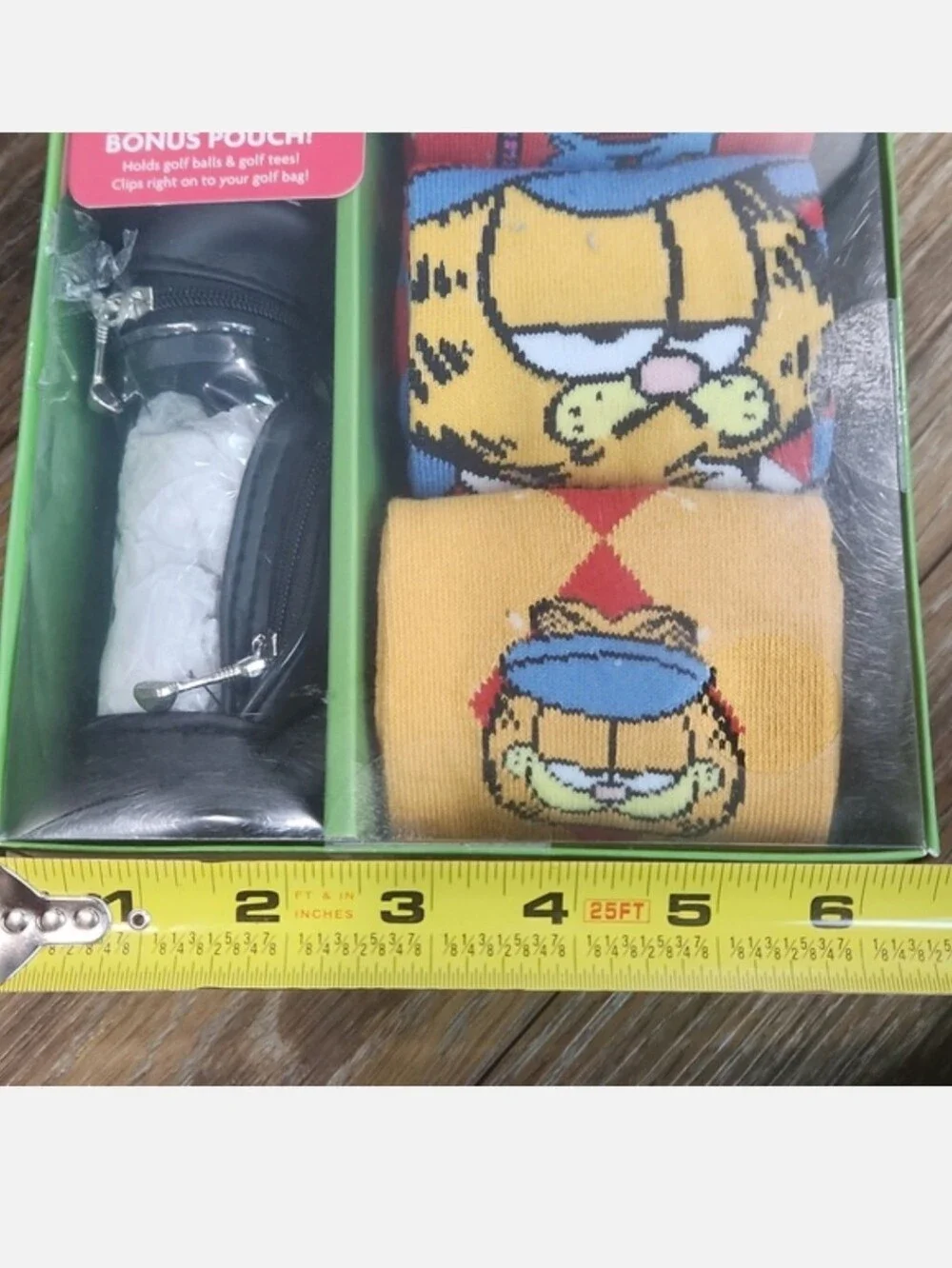 NIB Garfield Crew Socks & Golfing Pouch Bag Orange Clear Black Blue